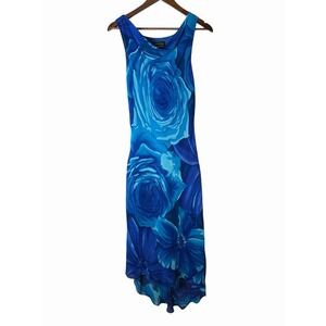 Vintage 90s Spenser Jeremy Blue Rose Floral 100% Silk Maxi Dress 12